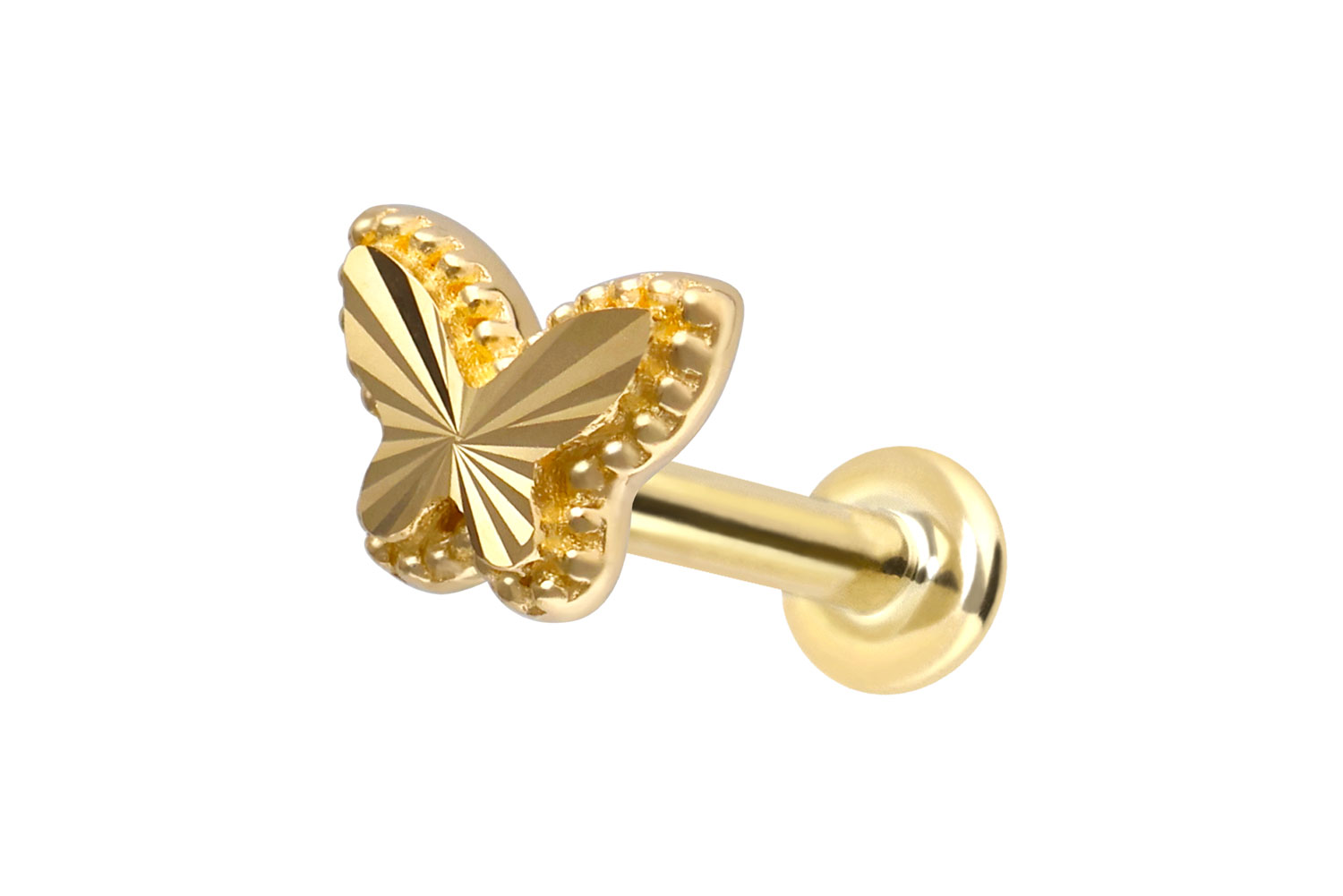 14 Karat Gold Labret Piercing mit Innengewinde SCHMETTERLING